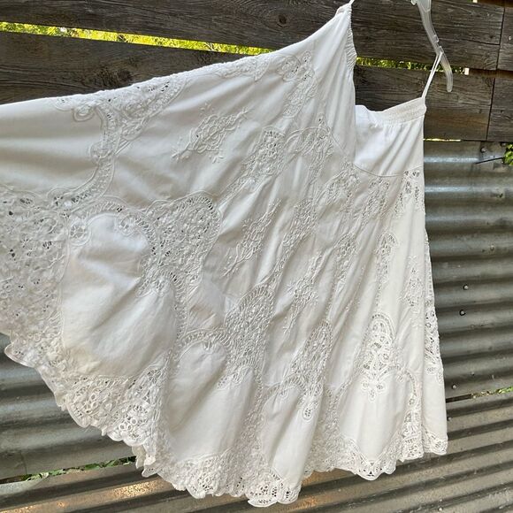 VTG 80s Cotton Prairie Cottage Battenburg Lace Skirt Set Medium Shabby Chic - Picture 3 of 11